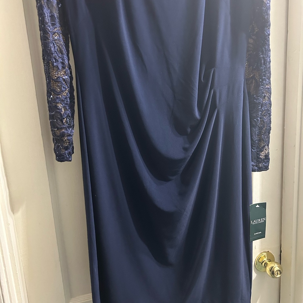 Lauren Ralph Lauren Navy Dress with Lace Sleeves